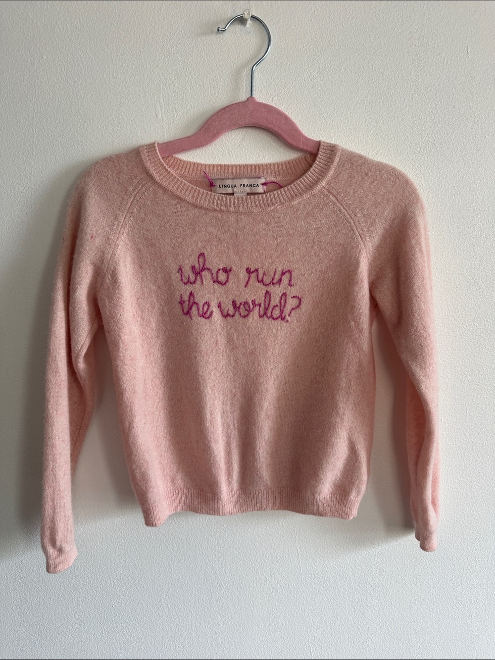 L'AGENCE Blush Pink Embroidered Crewneck Sweater